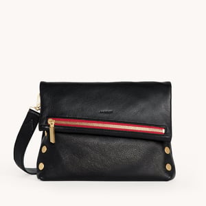 Hammitt VIP Black Brushed Gold Red Zip Med