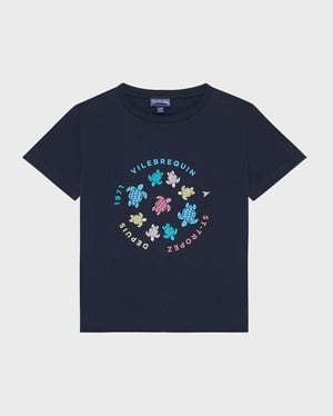 Vilebrequin - Boys Organic Cotton T-shirt Tortue Multicolores - Tee Shirt - Thomy - Blue - Size 14
