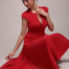 Goddiva Cap Sleeve Skater High Low Midi Dress - Red