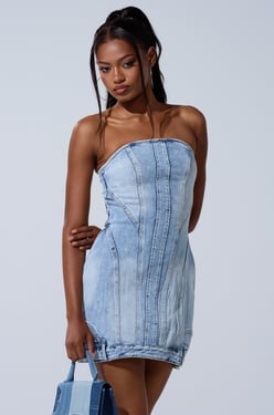 AKIRA Get Like Me Denim Mini Dress | Light Blue | Size 2X