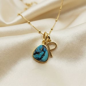 18ct Gold Vermeil Plated Turquoise Initial Necklace - Z / Fine beaded chain