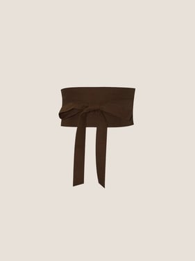 Linen Wide Tie-Front Waist Belt ZAFIRA - Cocoa Brown / One Size