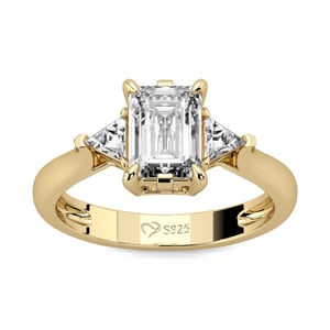 Jeulia Three Stone Emerald Cut Sterling Silver Ring