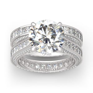 Jeulia Round Cut Three Sided Pave Sterling Silver Eternity Ring Set