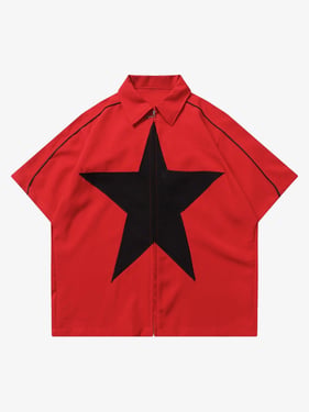 Thesupermade Star Zipper Design Shirt -1575 - Red / XL