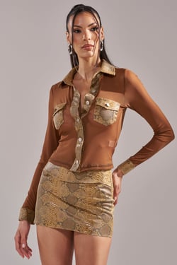 AKIRA Feeling Some Type Of Way Faux Leather Snake Button Down Top | Size 1X