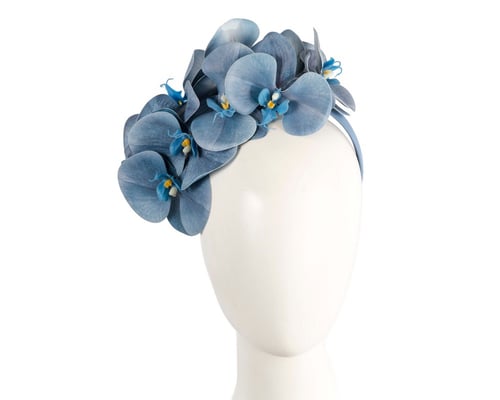 Bespoke blue orchid flower headband by Fillies Collection