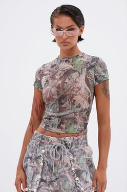AKIRA Meet Me Halfway Printed Mesh T-Shirt | Size XL