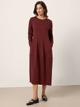 Wool-Cotton Asymmetric Cocoon Midi Dress AVERIE - Dark Red / XXL