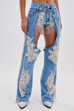AKIRA Divalicious Denim Chaps | Light Blue | Size Large