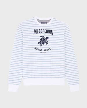 Vilebrequin - Men Cotton Striped Crewneck Sweatshirt - Sweater - Jorasses - Blue - Size XXXL