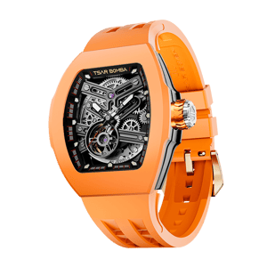 TSAR BOMBA Men's Automatic Skeleton Watch | Interchangeable Luxury Design | Orange | Atomic TB8218 | Fluororubber