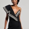 AKIRA Luxurious Asymetrical Pearl Bodysuit | Black | Size 1X
