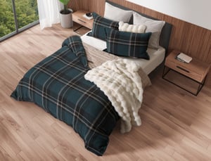 QE Home Marlon Plaid Duvet Cover, Cotton, Geometric, Green, King
