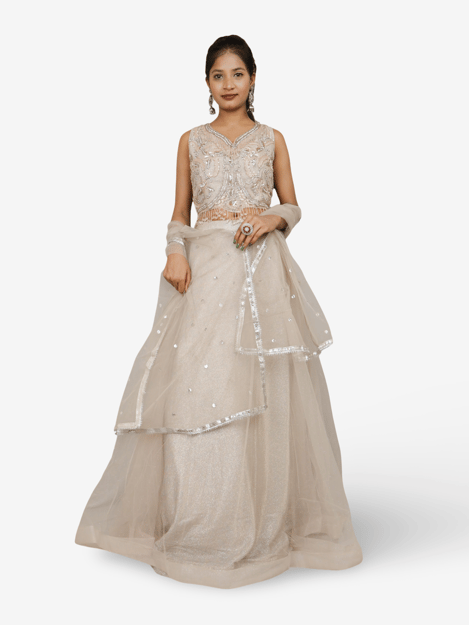 Multi color lehenga with choli peals work and sequins with dupatta for women by Shreekama