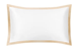 Brilliant White & Champagne Oxford Pure Silk Pillowcase - UK Standard | US Queen / Oxford - Champagne Border