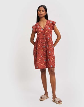 Cap Sleeved Short Dress - Red / 2XL
