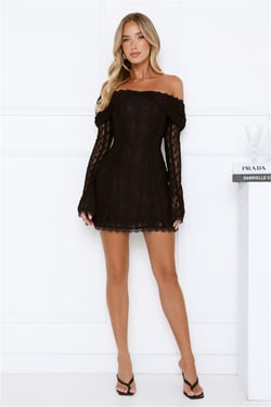 Secret Smile Lace Off Shoulder Mini Dress Black
