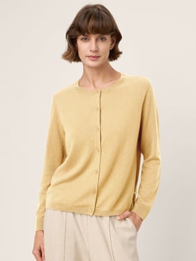 100% Extra-Fine Merino Wool Buttoned Knit Cardigan CAYLA - Lime Yellow / L