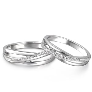 Jeulia "Eternal Promise" Crossover Design Sterling Silver Couple Rings