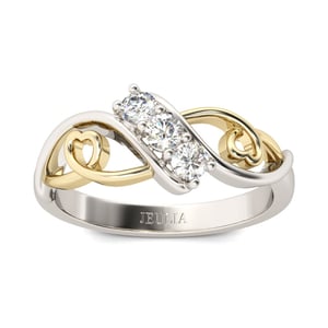 Jeulia Bypass Heart Design Round Cut Sterling Silver Women's Band