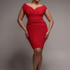 Goddiva Plus Bardot Pleated Midi Dress - Red