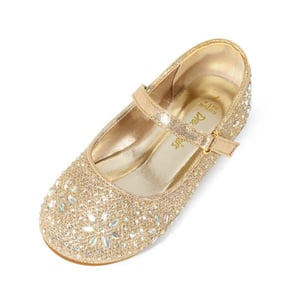 DREAM PAIRS Girls    Rhinestone Pearl Suede Ankle Strap Flats