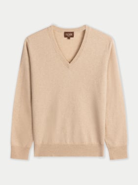Organic Color Cashmere Timeless V-Neck Sweater - L / Beige / WK1069-0002/0000