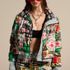 AKIRA Light Layered Graphic Bomber Jacket | Green | Size Large
