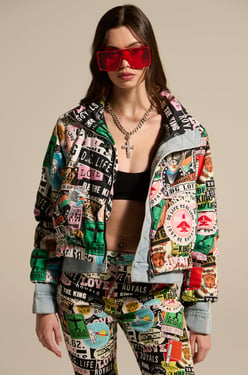 AKIRA Light Layered Graphic Bomber Jacket | Green | Size XL