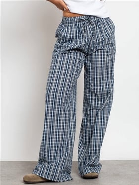 Daisy Street Wide Leg Trousers - Navy Check - 6