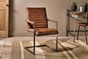 nkuku Wamma Leather Desk Chair | Seating | One Size | Dark Brown & Brushed Metal