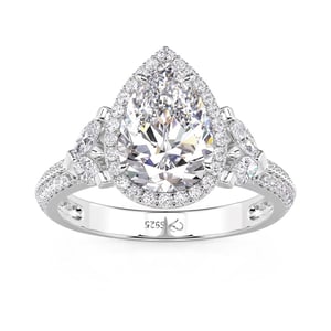 Jeulia Vintage Halo Pear Engagement Ring with Radiant Eternity Band Sterling Silver