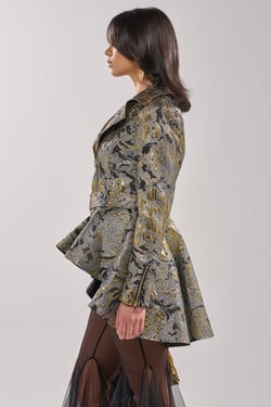 AKIRA Brocade High Low Moto Jacket | Black | Size 1X
