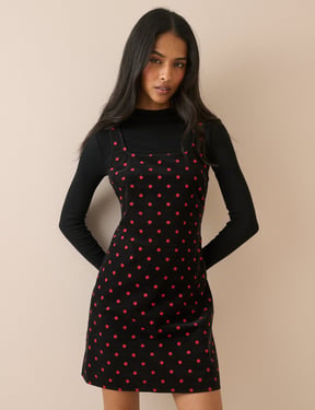 Black and Red Polka Dot Cord Connie Shift Dress