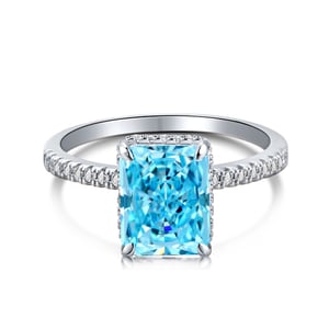 Jeulia Classic Blue Radiant Cut Sterling Silver Ring