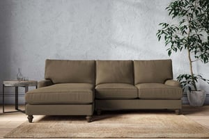 nkuku Marri Large Left Hand Chaise Sofa | Make To Order | Brera Linen Chesnut | Recycled Cotton Teal