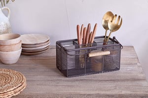 nkuku Inkollu Wire Cutlery Holder | Kitchen Storage & Utility | One Size | Aged Brass