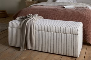 nkuku Sanja Stripe Cotton & Linen Upholstered Storage Bench | Seating | One Size | Grey