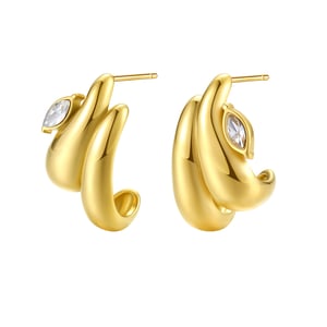 Double Dome Gemstone Hoop Earrings Stainless Steel