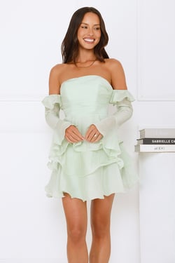 Rosewater Off Shoulder Mini Dress Sage