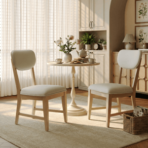 COLAMY PURA Solid Wood Dining Chair with OEKO-TEX® Fabric - Natural / Set of 2