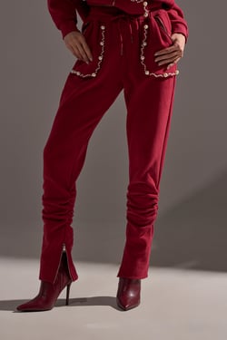 AKIRA Cozy Holiday Pearl Jogger Pants | Burgundy | Size 1X