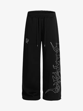 High Street Rhinestone Hip-hop Wide-leg Sweatpants - Black / XL