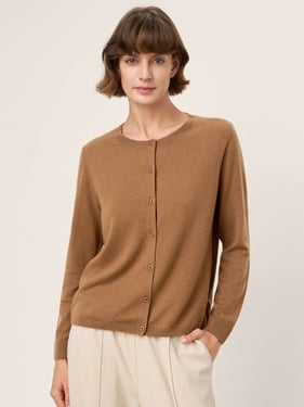 100% Extra-Fine Merino Wool Buttoned Knit Cardigan CAYLA - Cocoa Brown / L
