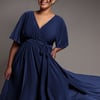Goddiva Plus Wrap Front Maxi With Flutter Sleeves - Navy Blue