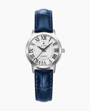 Genesis Ladies 28mm Three-hands Blue-tone White dial Leather strap swiss watch - 28 mm