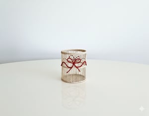 Christmas Handwoven Iraca Palm Candle Holder – Natural with Red Trim - Small