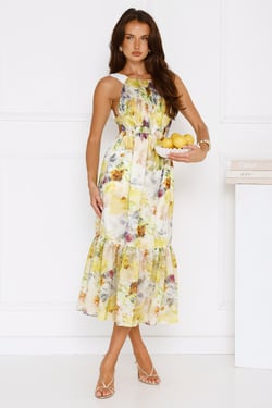 Sipping Sunshine Midi Dress Yellow