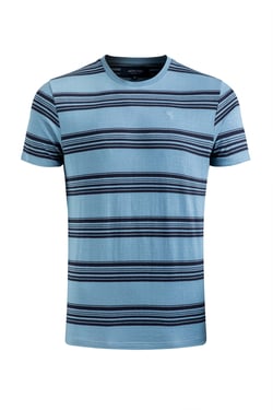 Weird Fish Xavier Eco Crepe Stripe T-Shirt Denim Blue Size 4XL